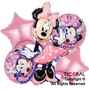 SET DE GLOBOS METALIZADO MINNIE 5 UNIDADES X 1